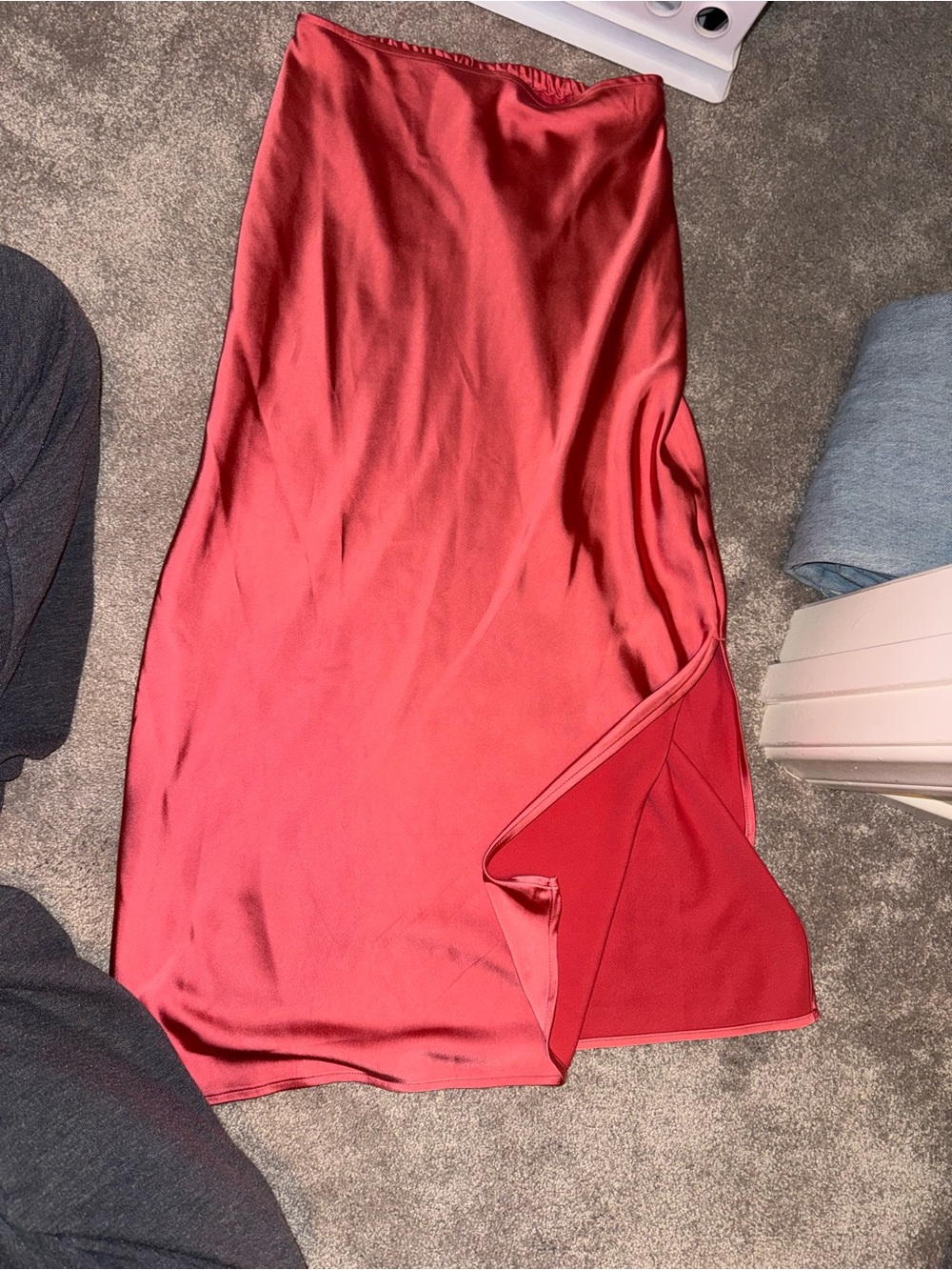 Old Navy Satin Midi Skirt in Deep Red with Side Slit